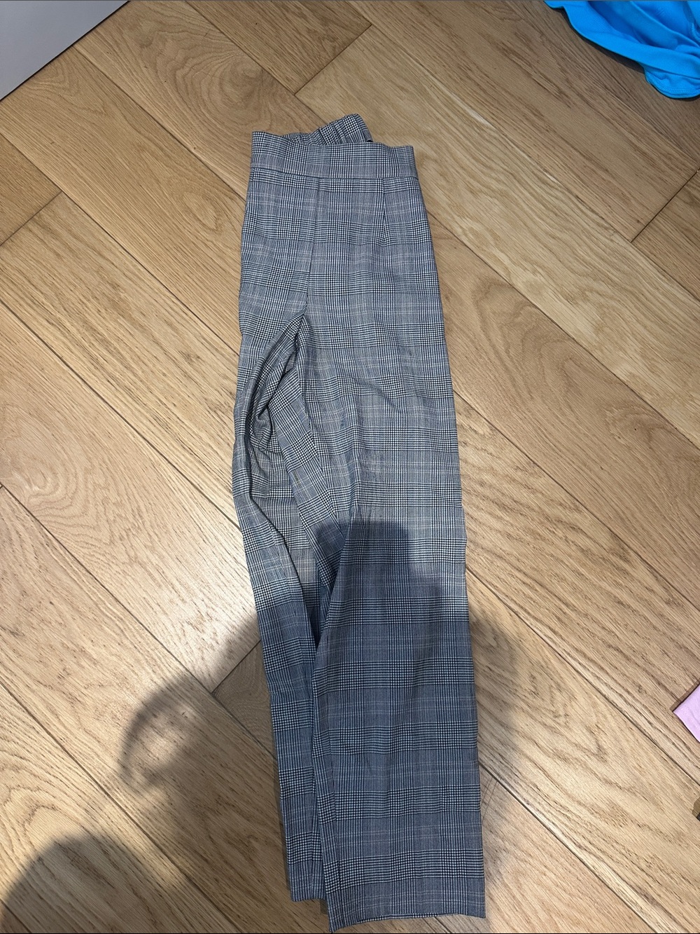 Gray Plaid High-Waist Tailored Pants